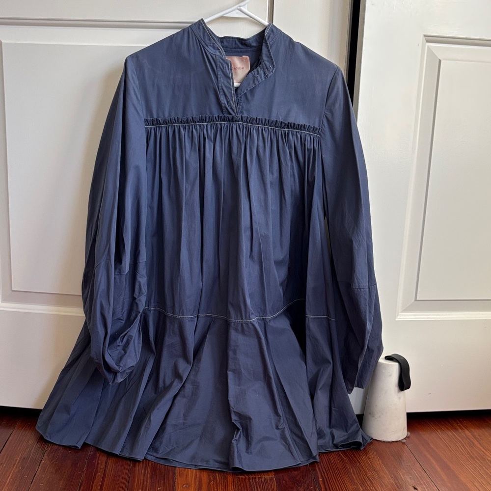 Roksanda Midnight Blue Gathered Long-Sleeve Dress